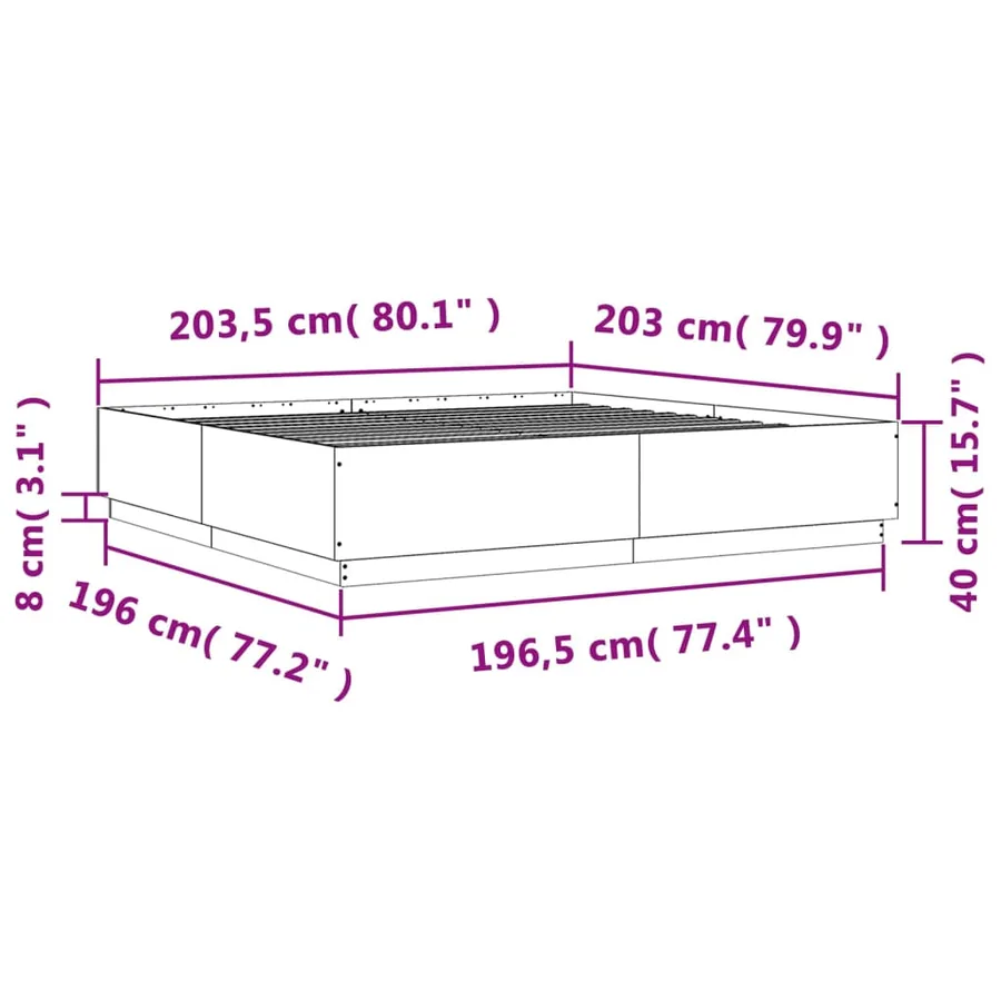 Cadre de lit avec LED sans matelas noir 200x200 cm - 14