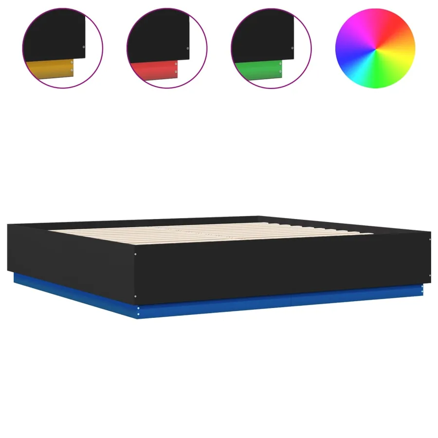 Cadre de lit avec LED sans matelas noir 200x200 cm - 2