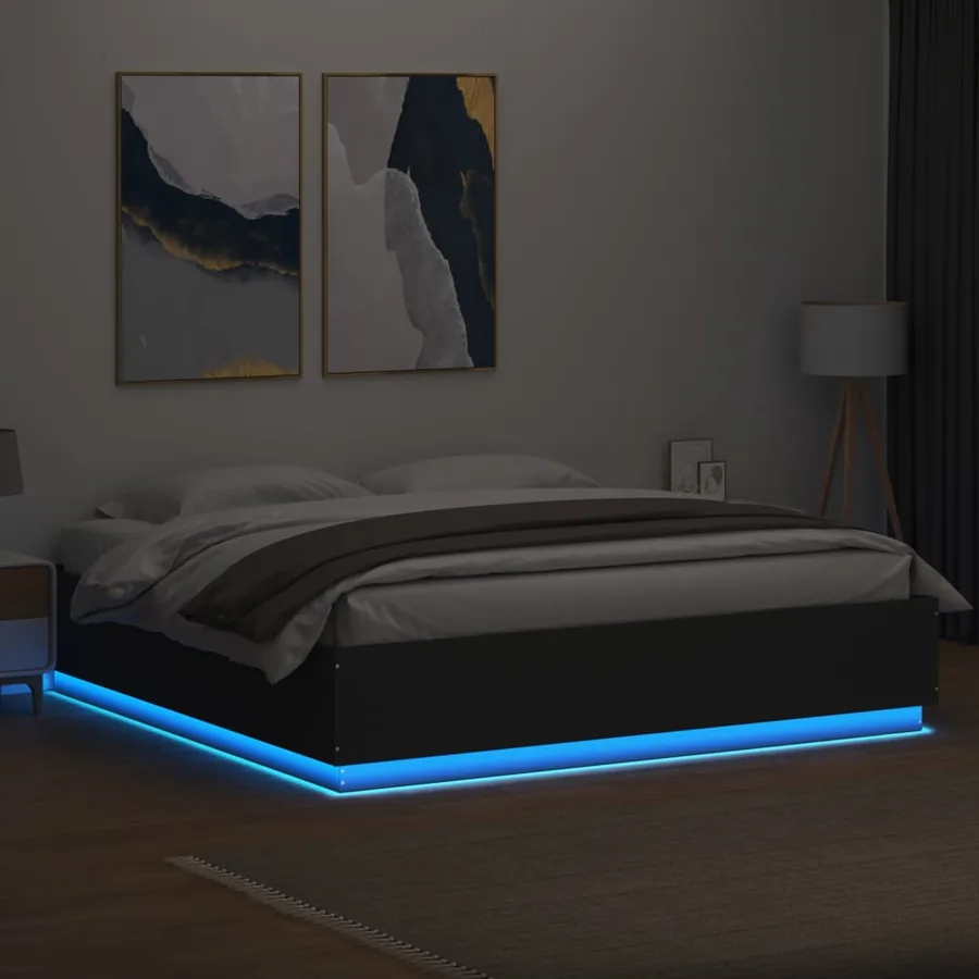 Cadre de lit avec LED sans matelas noir 200x200 cm - 4