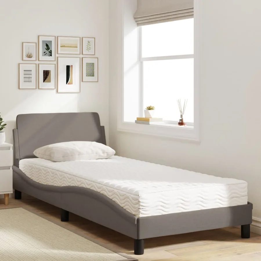 Lit avec matelas Dover taupe 90x190 cm tissu - 3