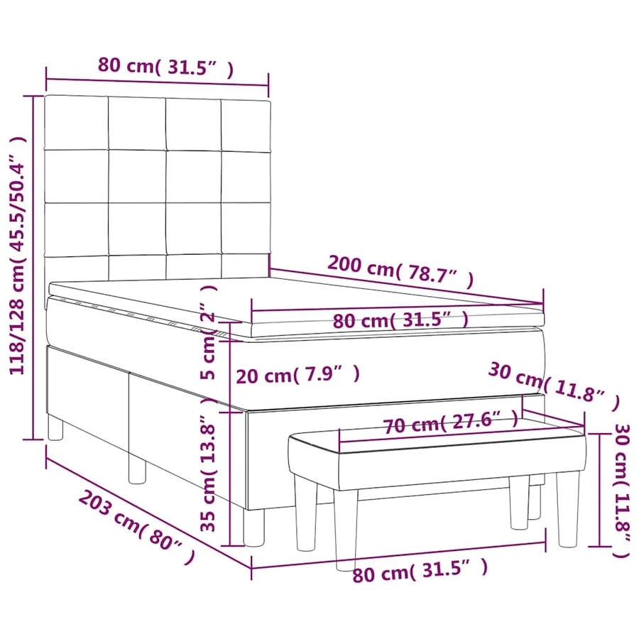 Sommier à lattes de lit et matelas Vert foncé 80x200 cm Velours - 9
