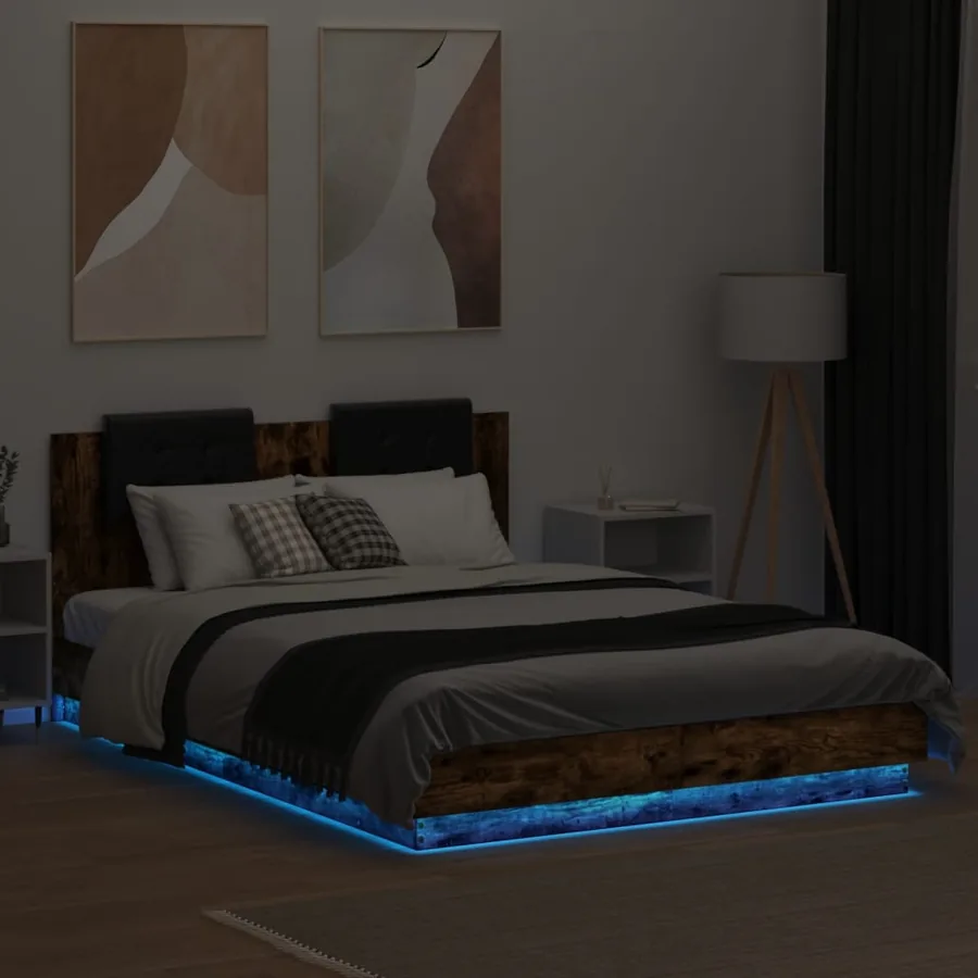 Cadre de lit avec LED sans matelas chêne fumé 140x200 cm - 4