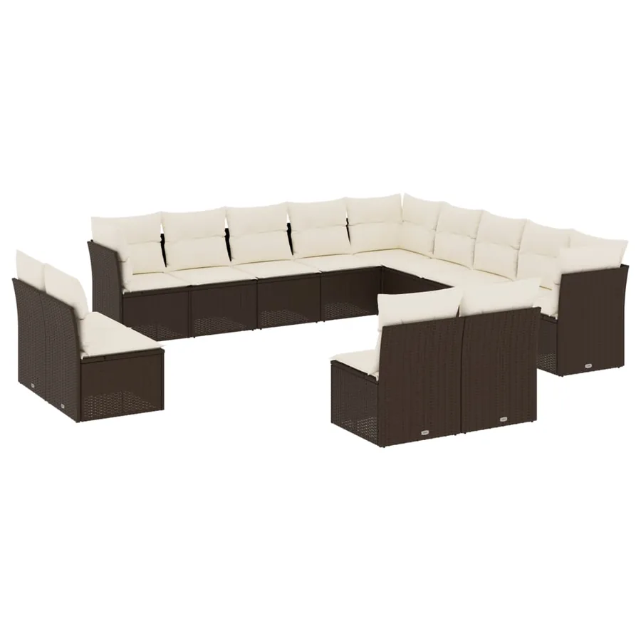 Salon de jardin avec coussins 13 pcs marron résine tressée - 2
