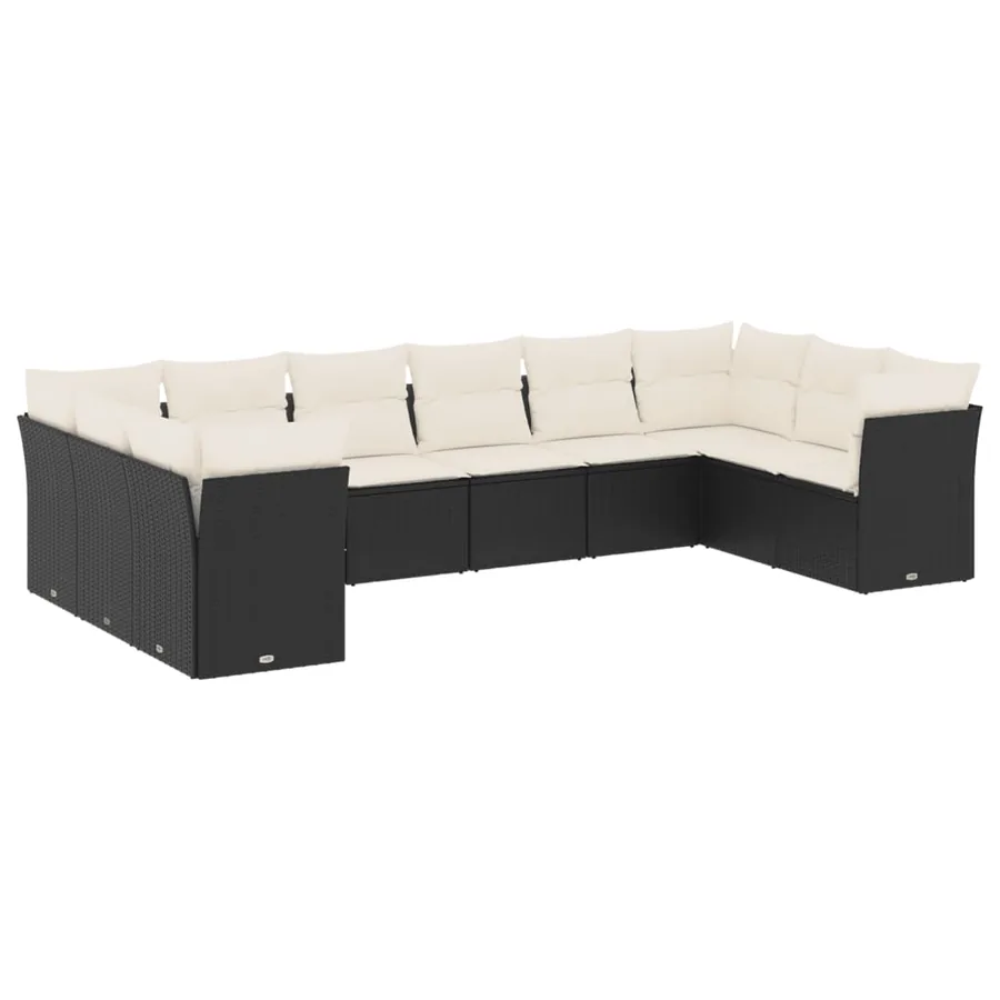 Salon de jardin 10 pcs avec coussins noir résine tressée - 2
