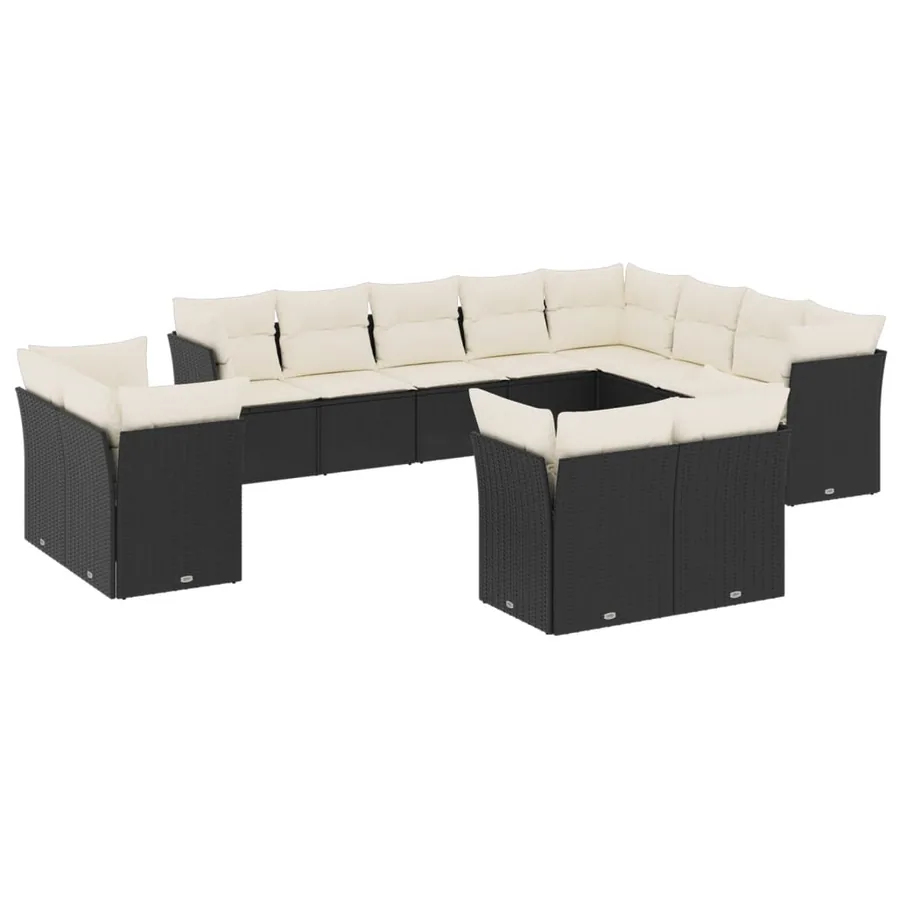 Salon de jardin 12 pcs avec coussins noir résine tressée - 2