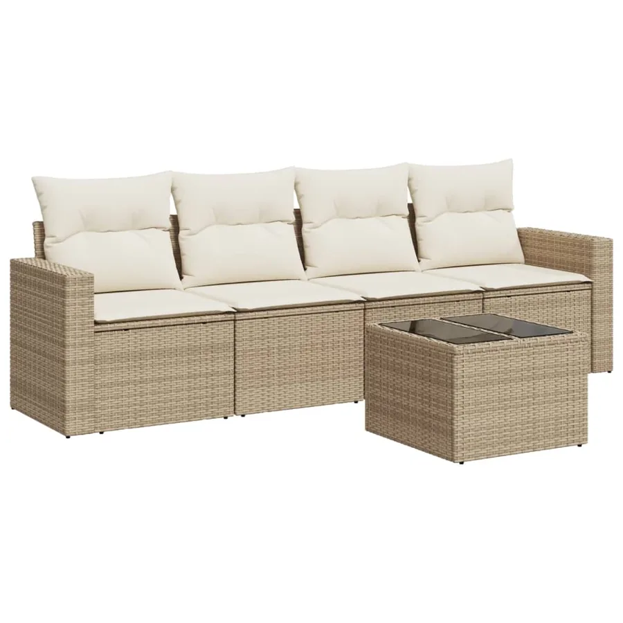 Salon de jardin avec coussins 5 pcs beige résine tressée - 2
