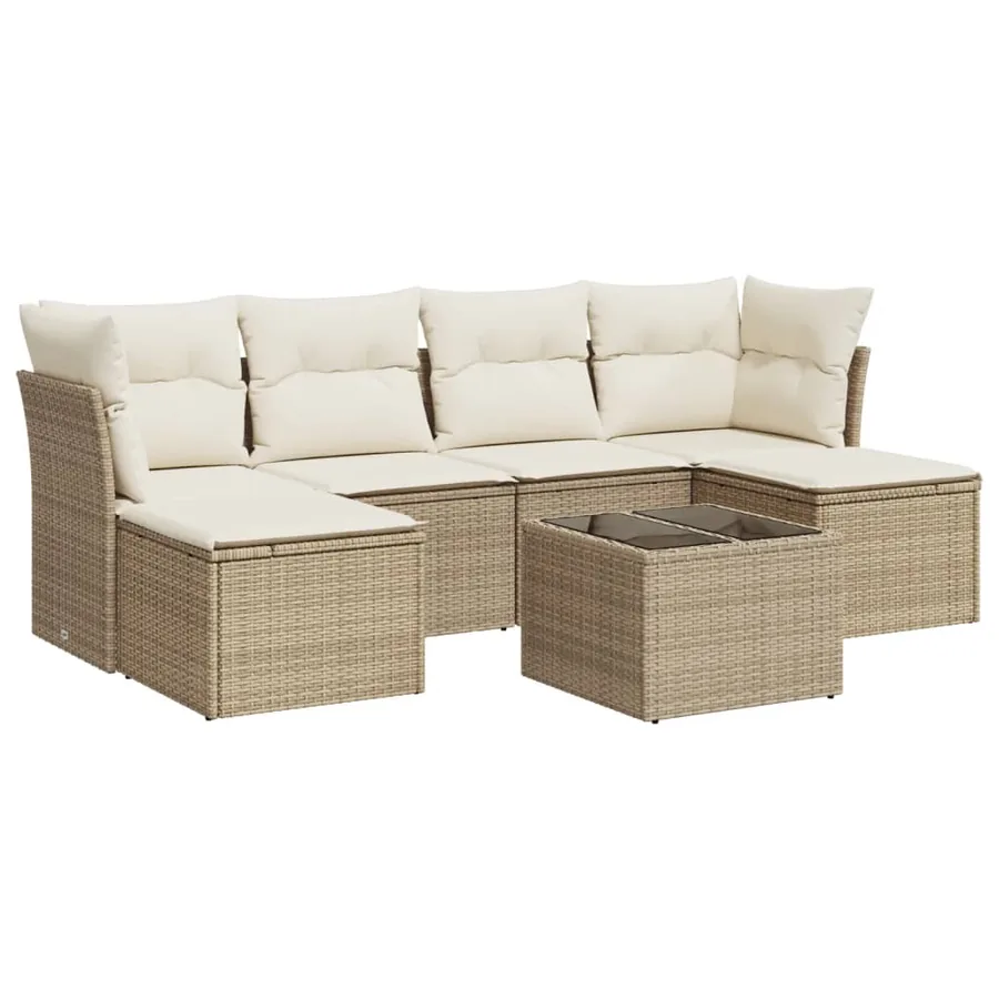 Salon de jardin avec coussins 7 pcs beige résine tressée - 2