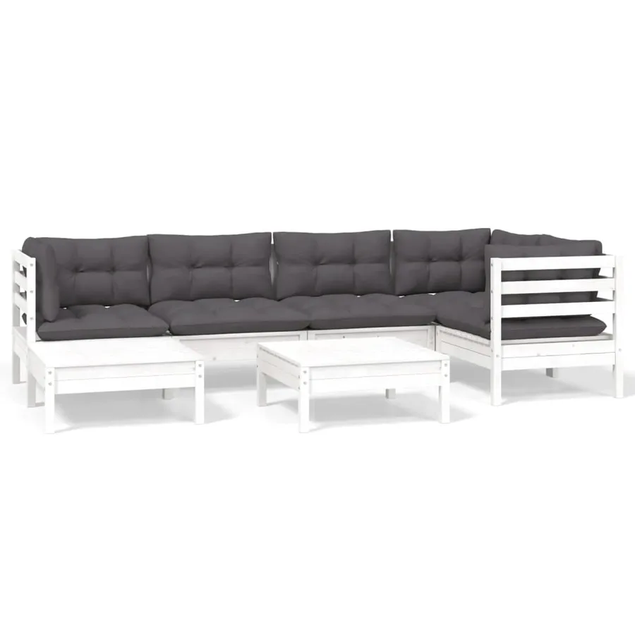Salon de jardin 7 pcs avec coussins blanc bois de pin massif - 2