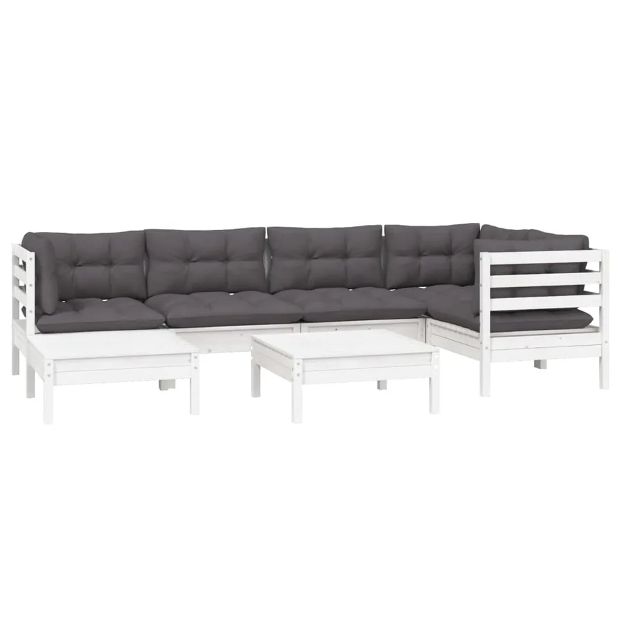 Salon de jardin 7 pcs avec coussins blanc bois de pin massif - 3