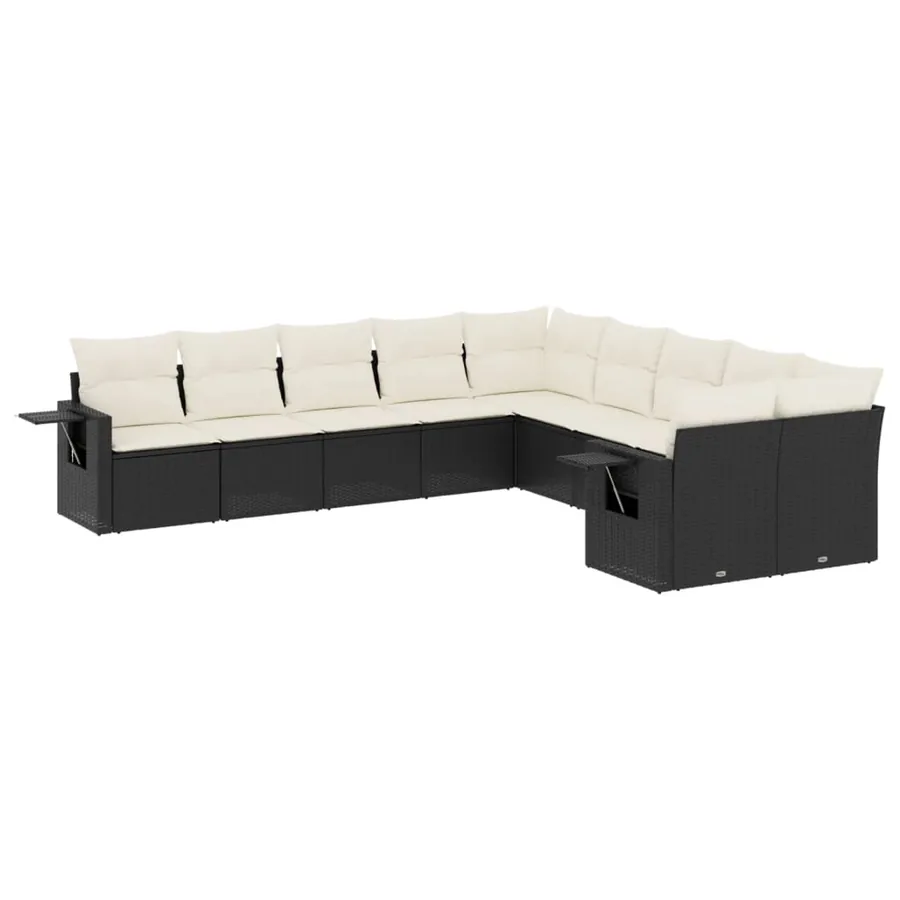 Salon de jardin 10 pcs avec coussins noir résine tressée - 2