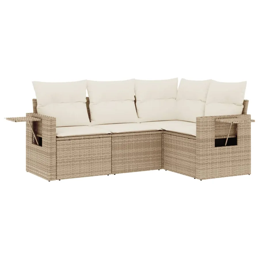 Salon de jardin avec coussins 4 pcs beige résine tressée - 2