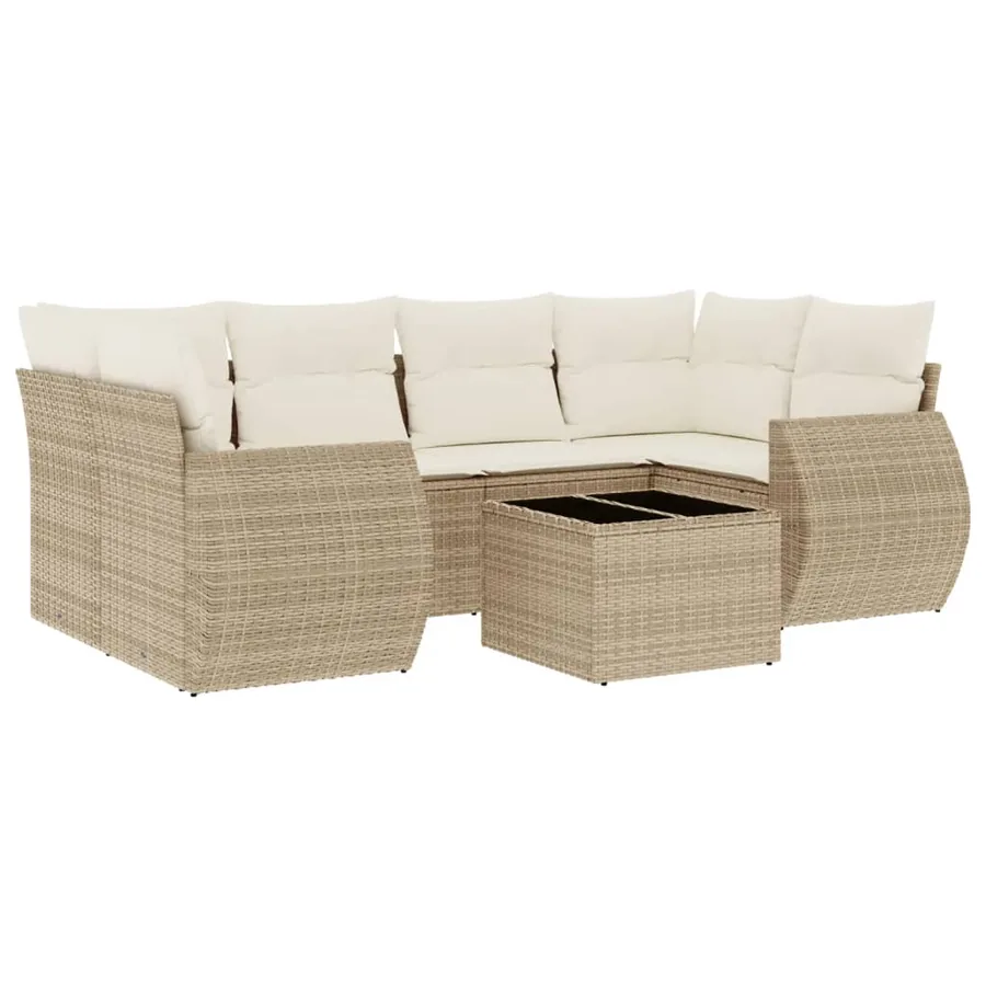 Salon de jardin avec coussins 7 pcs beige résine tressée - 2