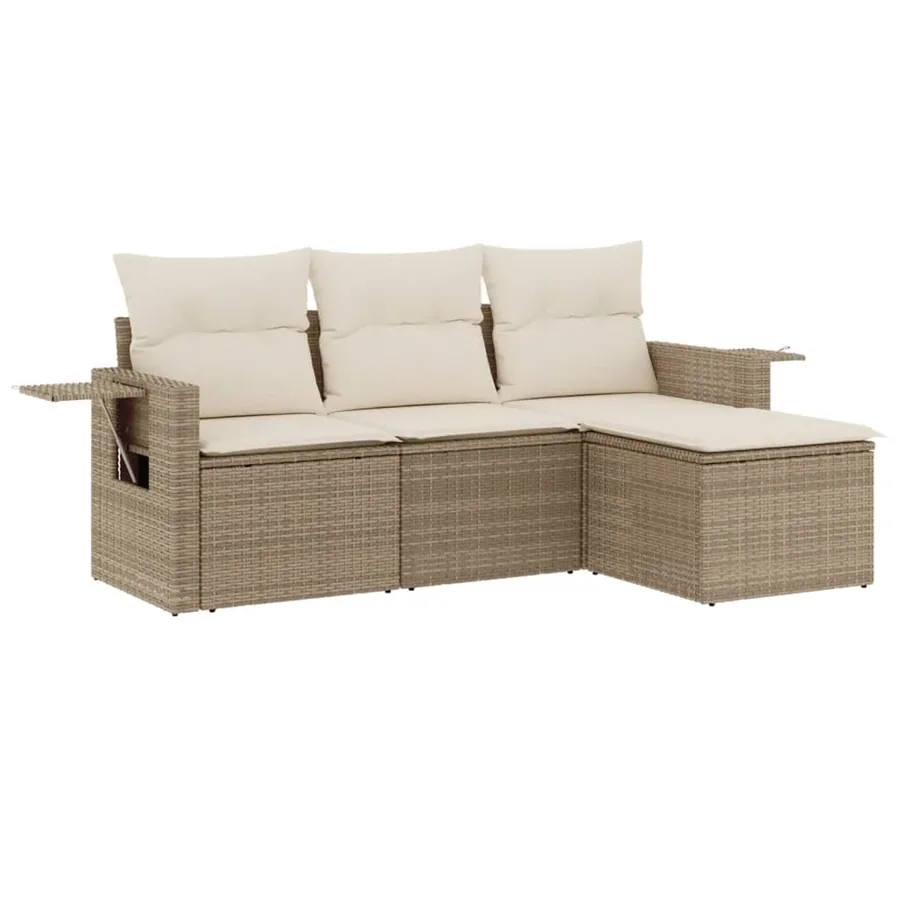 Salon de jardin avec coussins 4 pcs beige résine tressée - 2