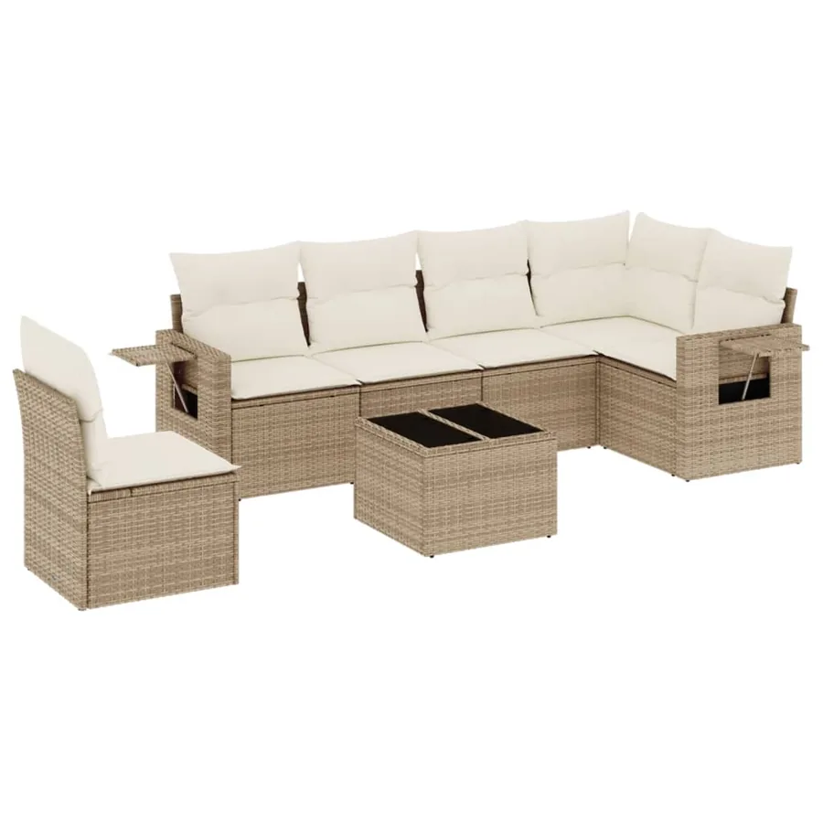Salon de jardin avec coussins 7 pcs beige résine tressée - 2