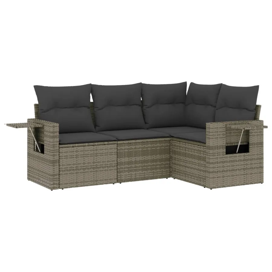 Salon de jardin 4 pcs avec coussins gris résine tressée - 2