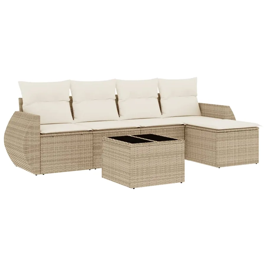 Salon de jardin avec coussins 6 pcs beige résine tressée - 2