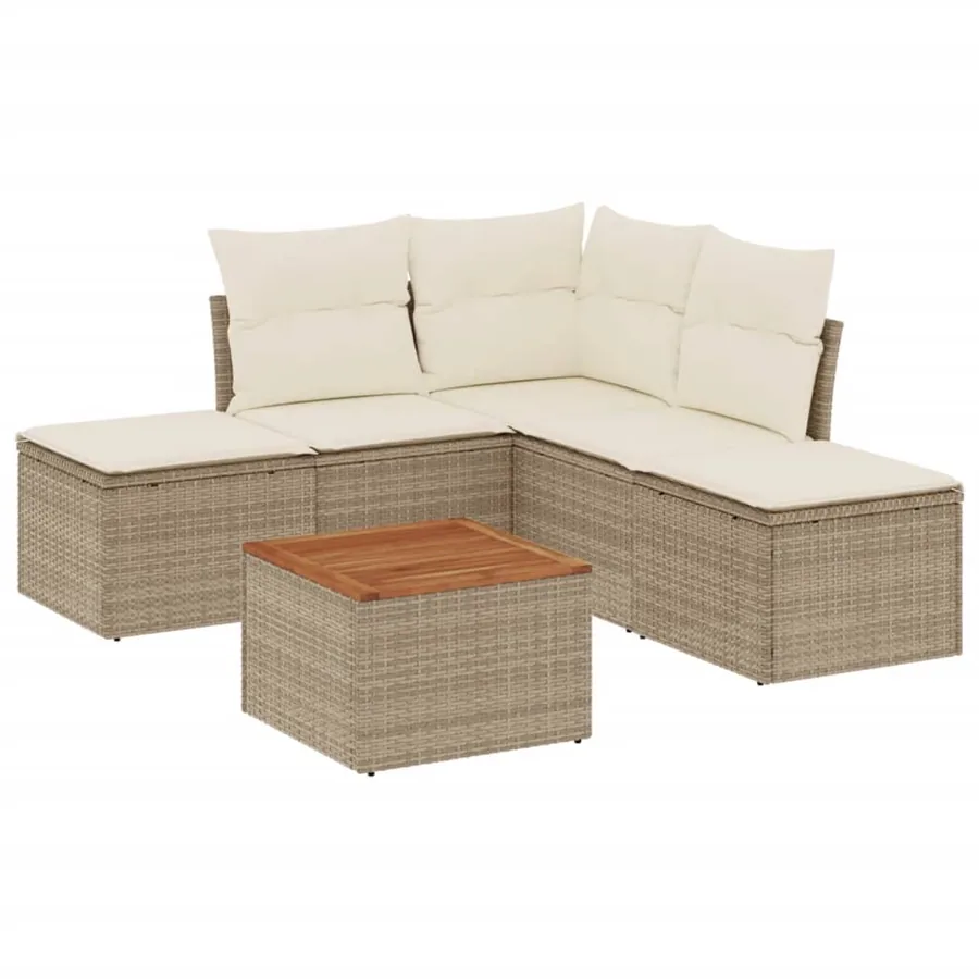 Salon de jardin avec coussins 6 pcs beige résine tressée - 2