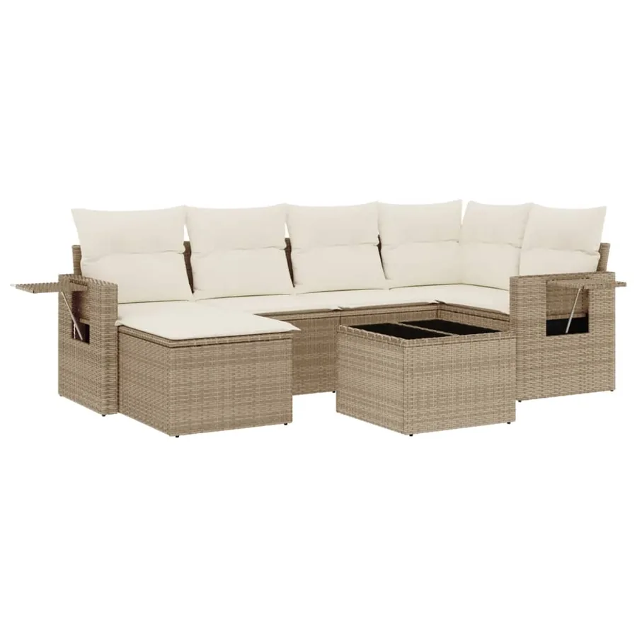 Salon de jardin avec coussins 7 pcs beige résine tressée - 2