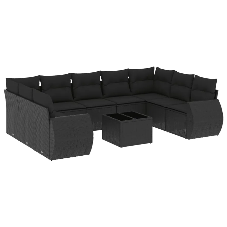 Salon de jardin 10 pcs avec coussins noir résine tressée - 2