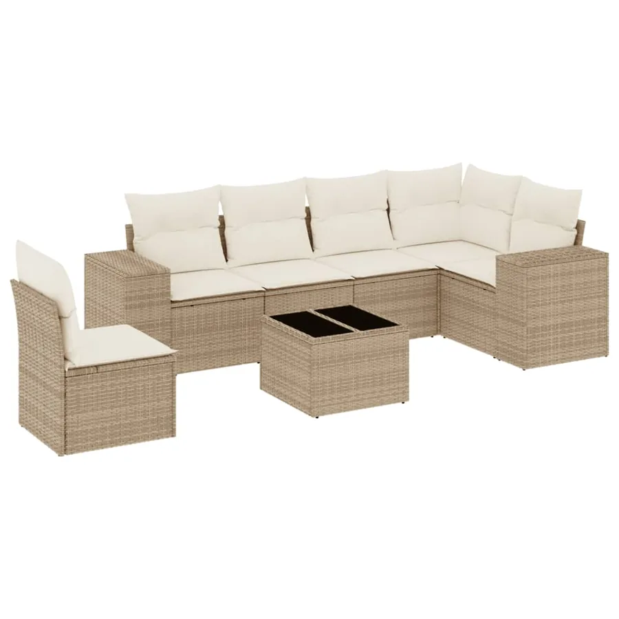 Salon de jardin avec coussins 7 pcs beige résine tressée - 2