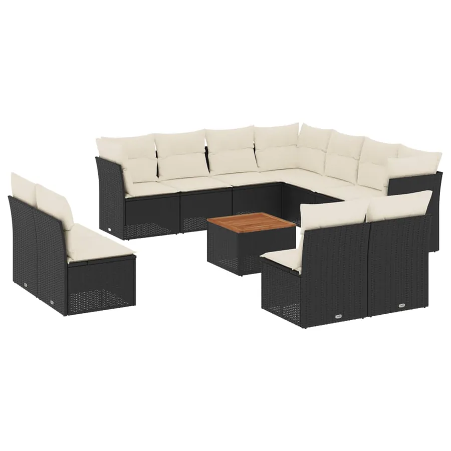Salon de jardin 12 pcs avec coussins noir résine tressée - 2