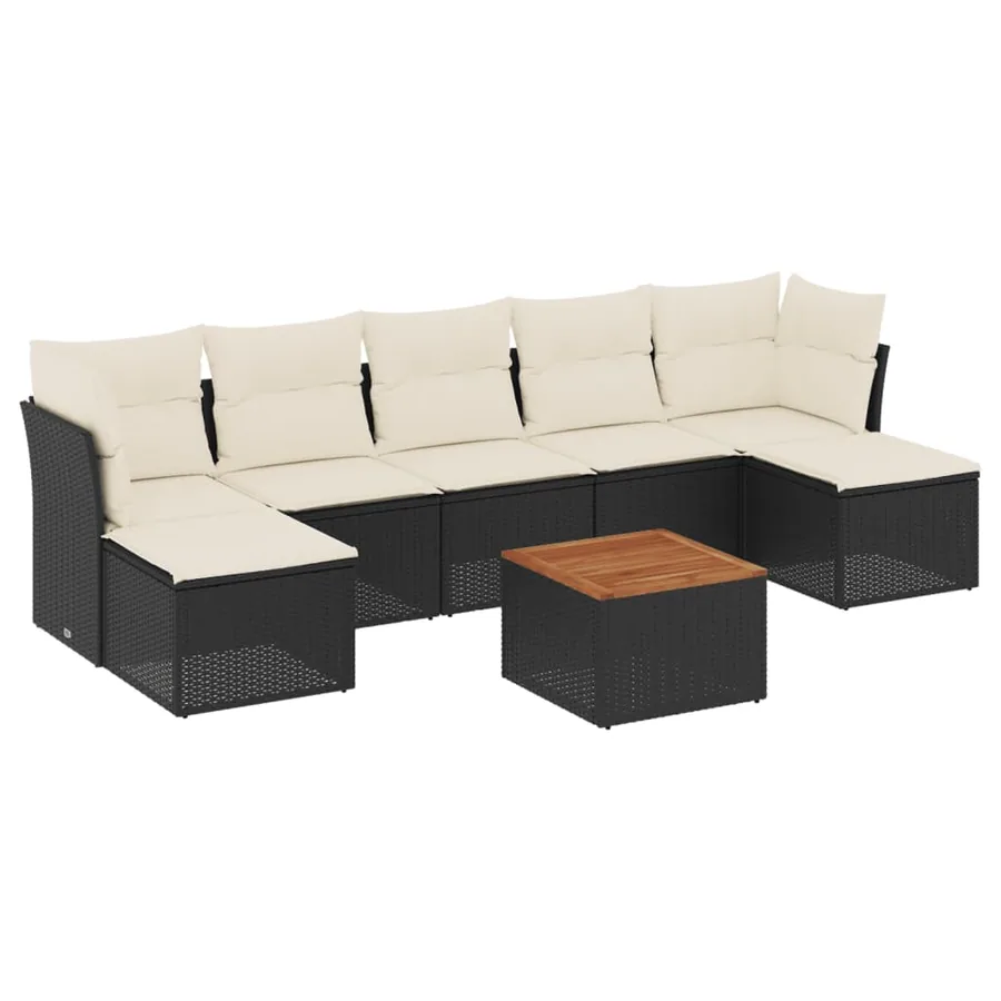 Salon de jardin 8 pcs avec coussins noir résine tressée - 2