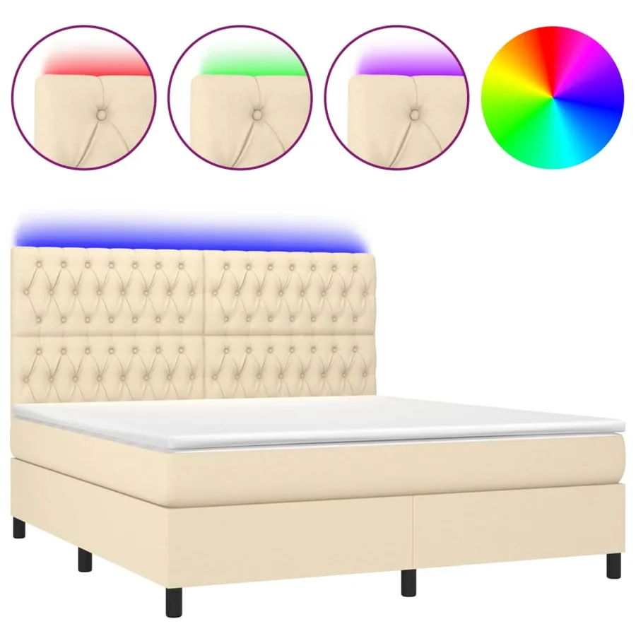 Sommier à lattes de lit et matelas et LED Crème 180x200cm Tissu - 2