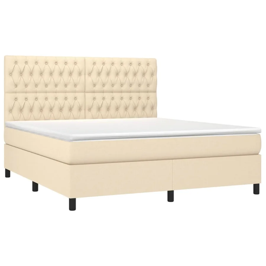Sommier à lattes de lit et matelas et LED Crème 180x200cm Tissu - 3