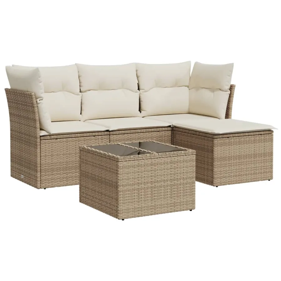 Salon de jardin avec coussins 5 pcs beige résine tressée - 2