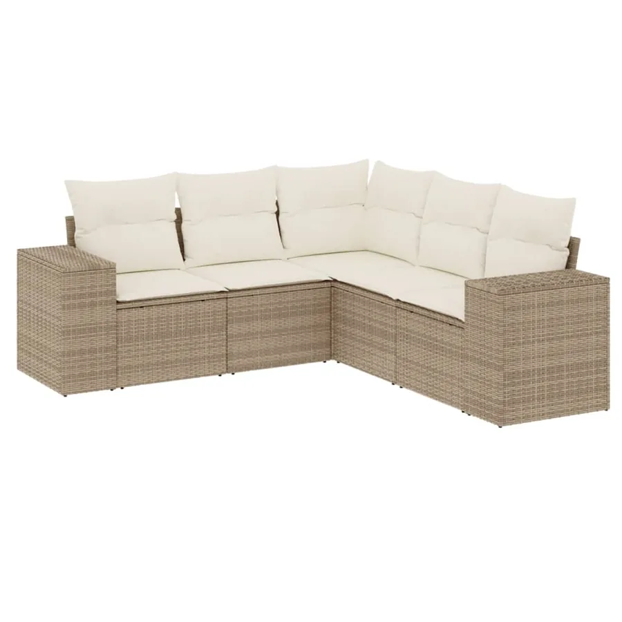 Salon de jardin avec coussins 5 pcs beige résine tressée - 2