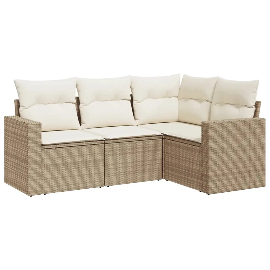 Salon de jardin avec coussins 4 pcs beige résine tressée - 2