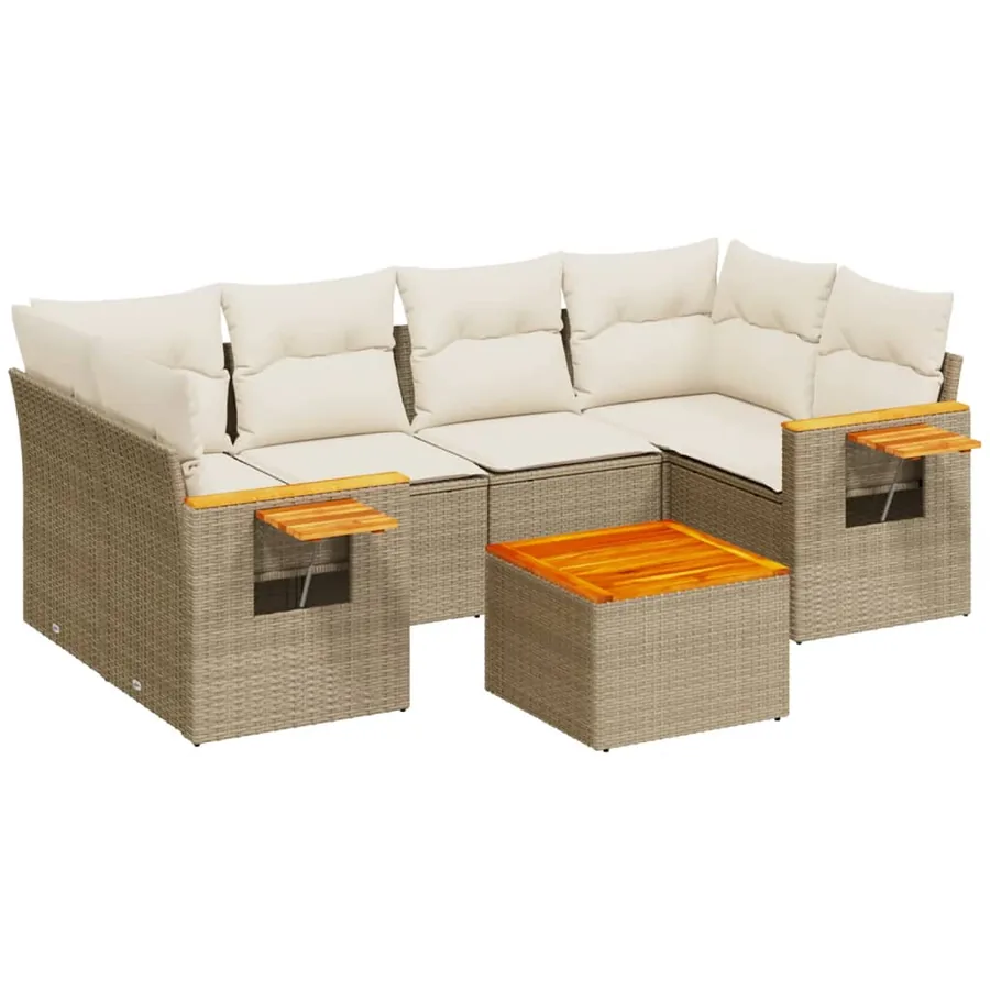 Salon de jardin avec coussins 7 pcs beige résine tressée - 2