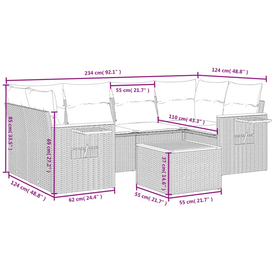 Salon de jardin avec coussins 7 pcs beige résine tressée - 3