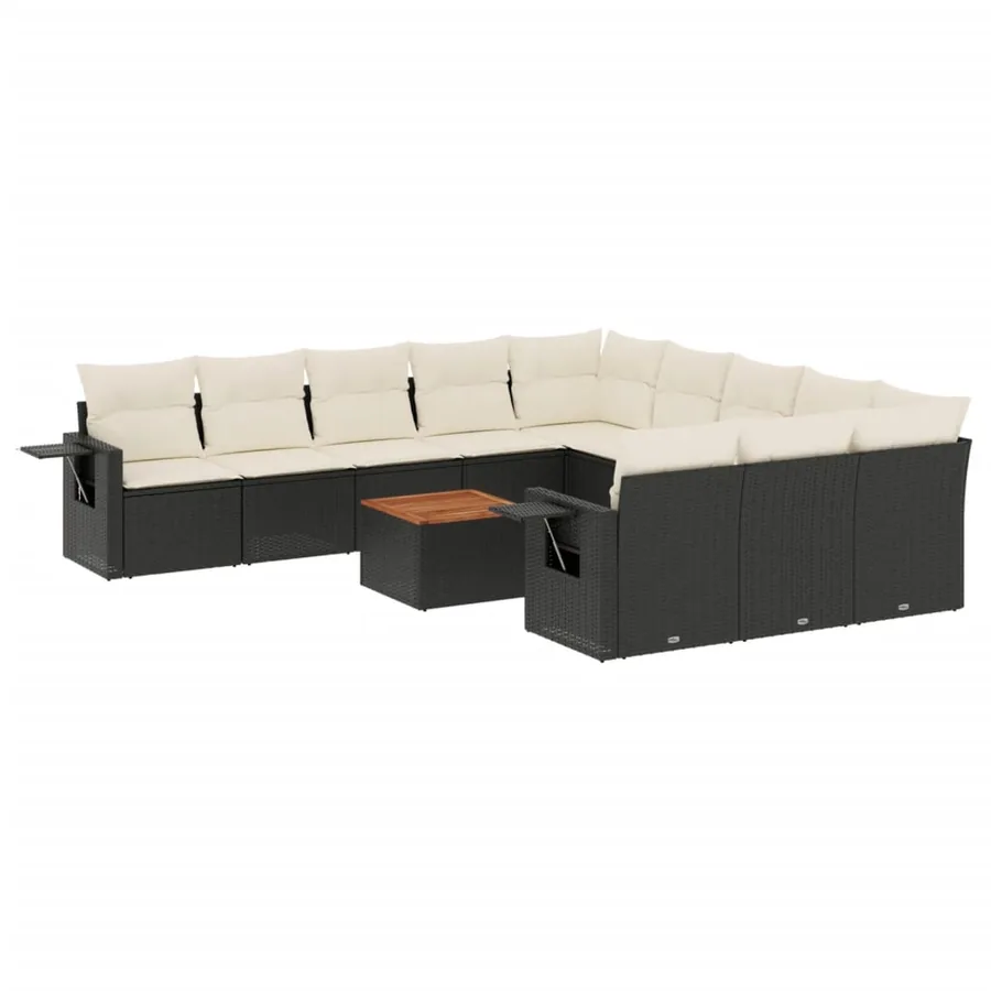 Salon de jardin 12 pcs avec coussins noir résine tressée - 2