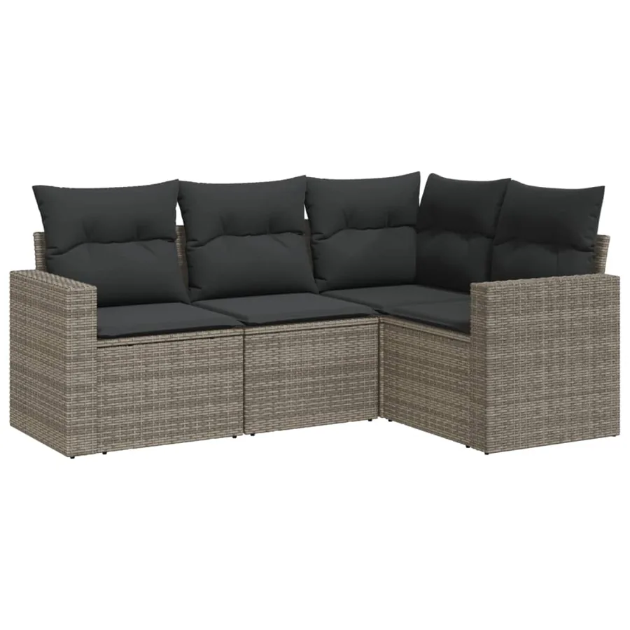 Salon de jardin 4 pcs avec coussins gris résine tressée - 2