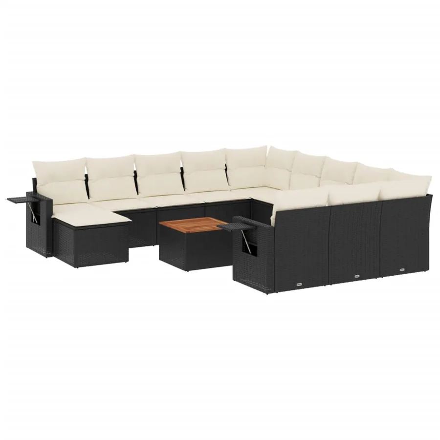 Salon de jardin avec coussins 13 pcs noir résine tressée - 2