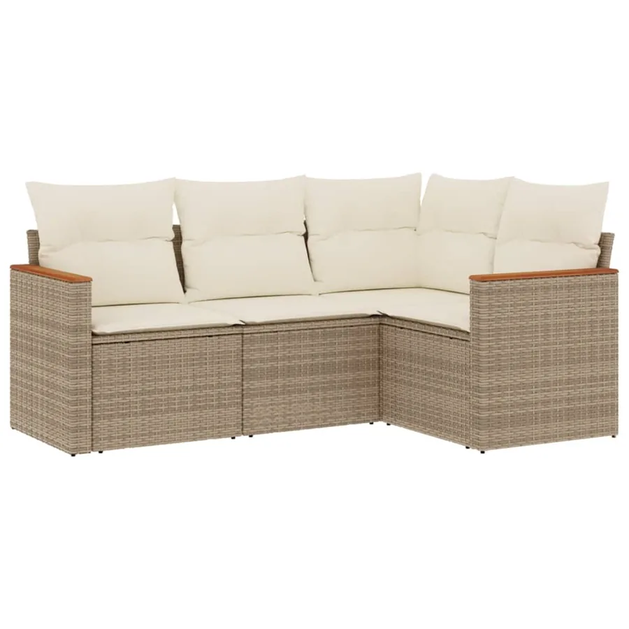 Salon de jardin avec coussins 4 pcs beige résine tressée - 2