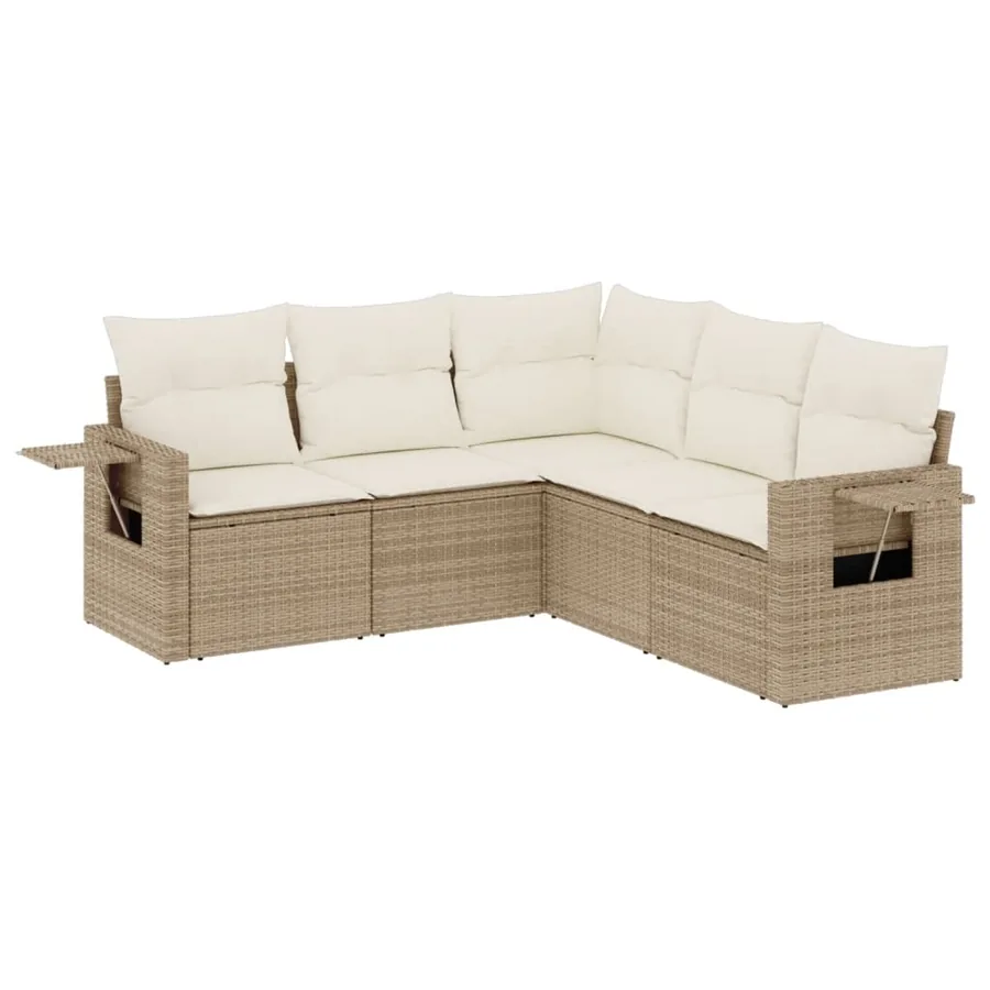 Salon de jardin avec coussins 5 pcs beige résine tressée - 2