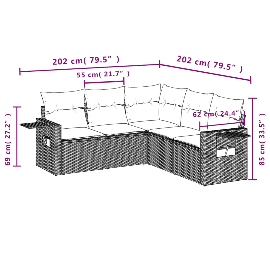 Salon de jardin avec coussins 5 pcs beige résine tressée - 3