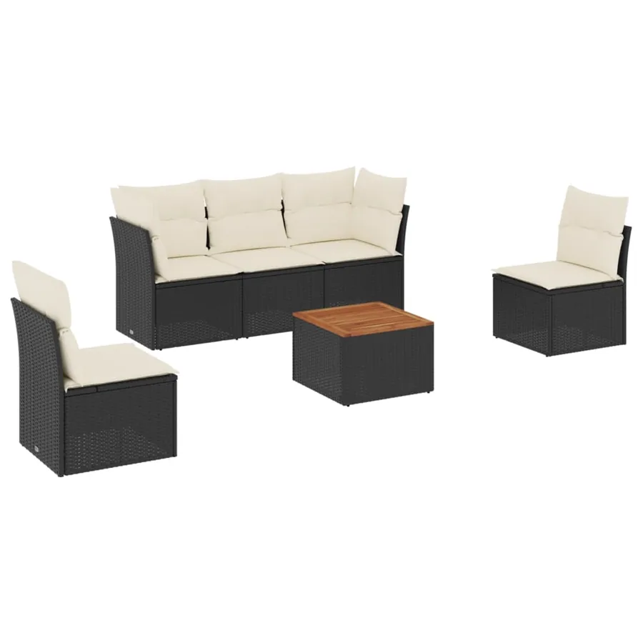 Salon de jardin 6 pcs avec coussins noir résine tressée - 2