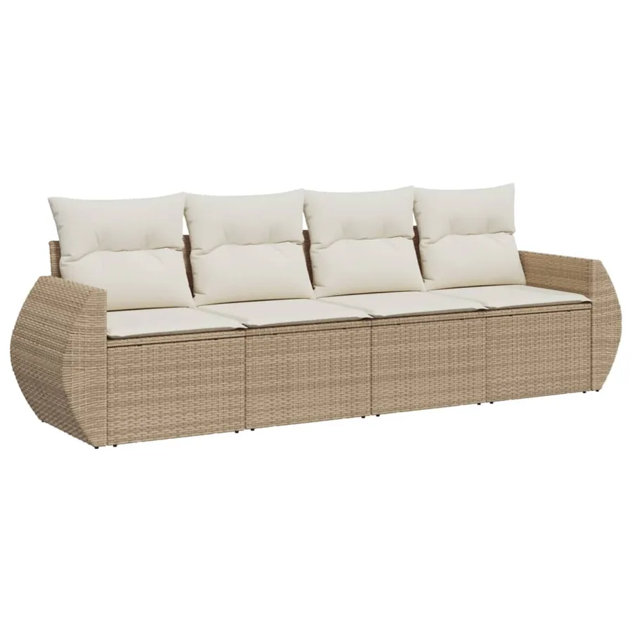 Salon de jardin avec coussins 4 pcs beige résine tressée - 2