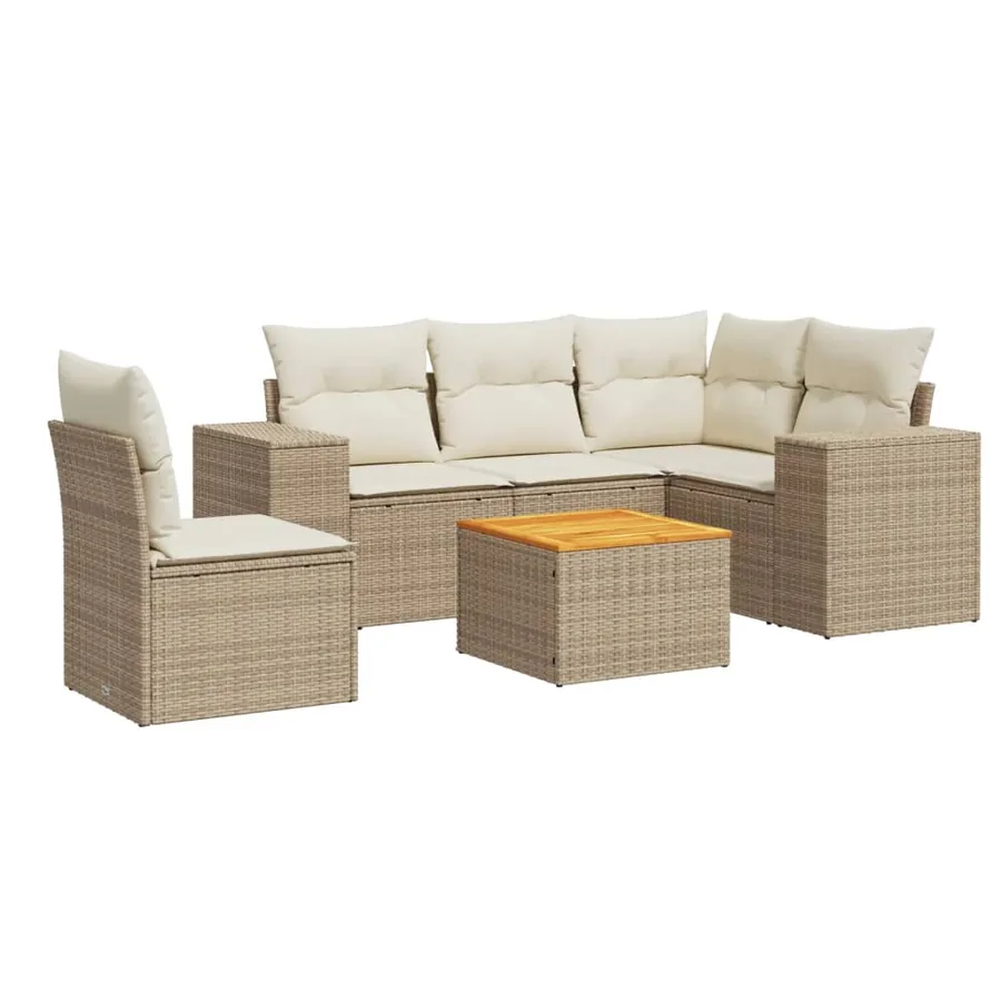 Salon de jardin avec coussins 6 pcs beige résine tressée - 2