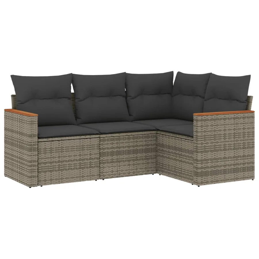 Salon de jardin 4 pcs avec coussins gris résine tressée - 2