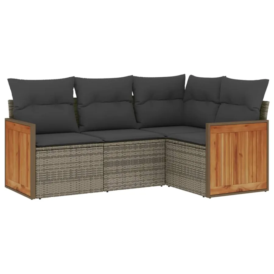 Salon de jardin 4 pcs avec coussins gris résine tressée - 2