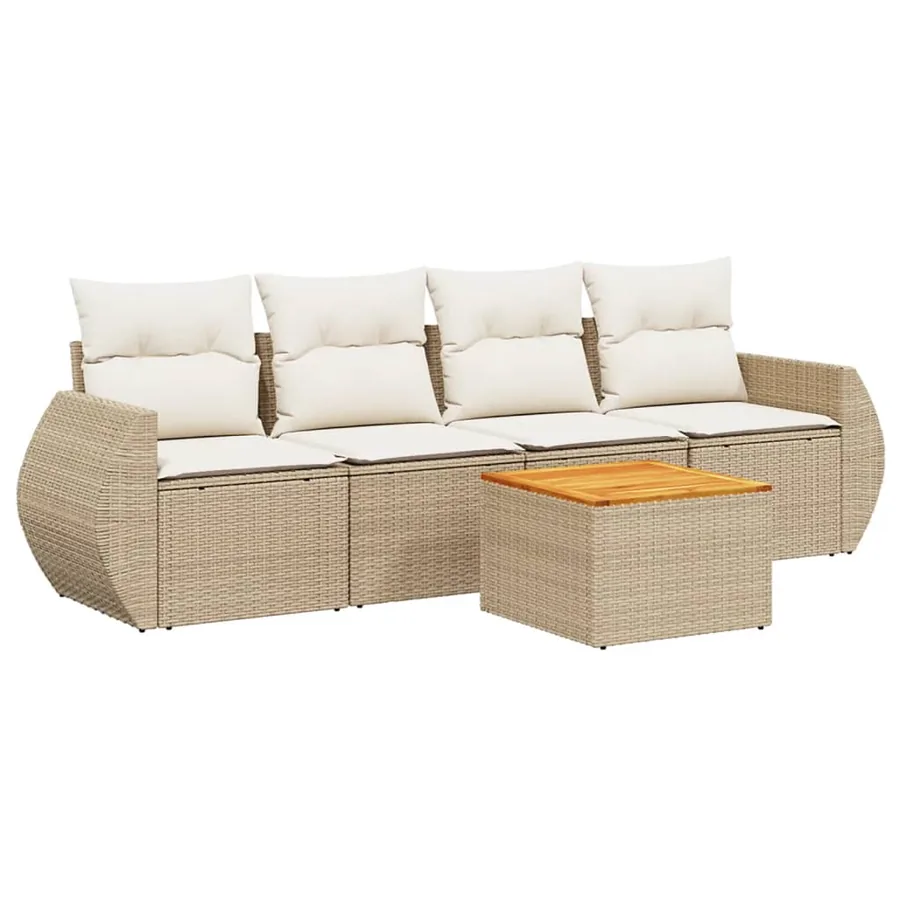Salon de jardin avec coussins 5 pcs beige résine tressée - 2