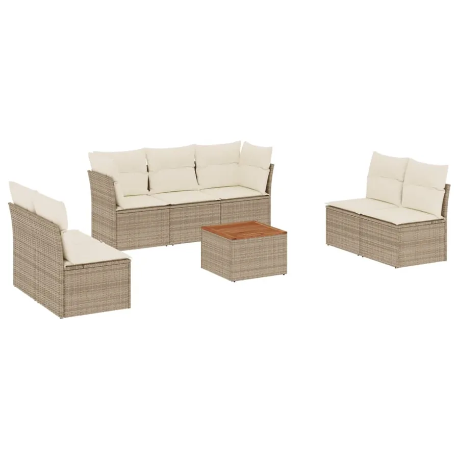 Salon de jardin avec coussins 8 pcs beige résine tressée - 2