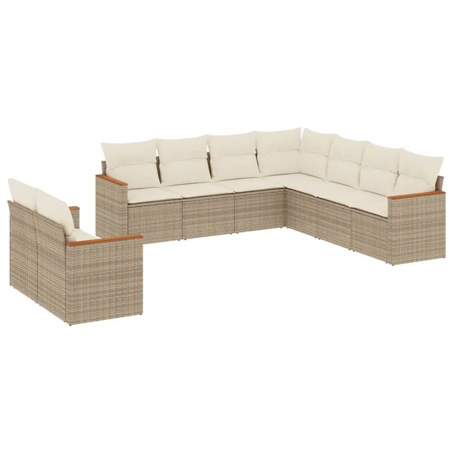 Salon de jardin avec coussins 9 pcs beige résine tressée - 2