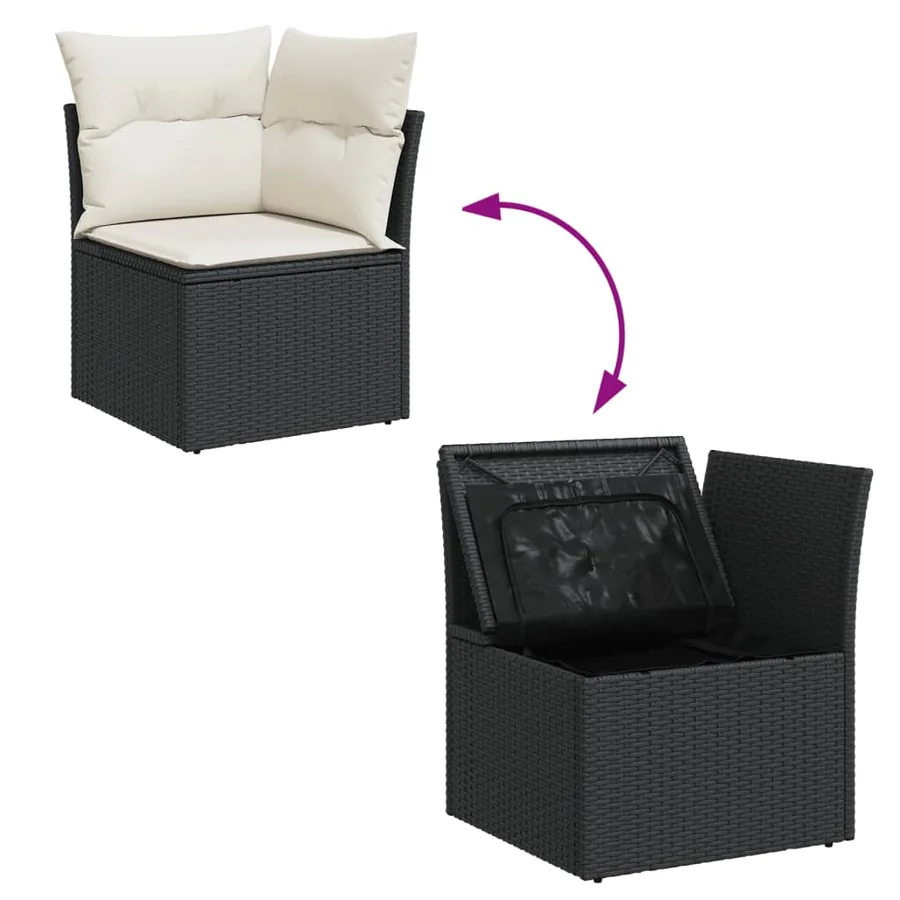 Salon de jardin 12 pcs avec coussins noir résine tressée - 7