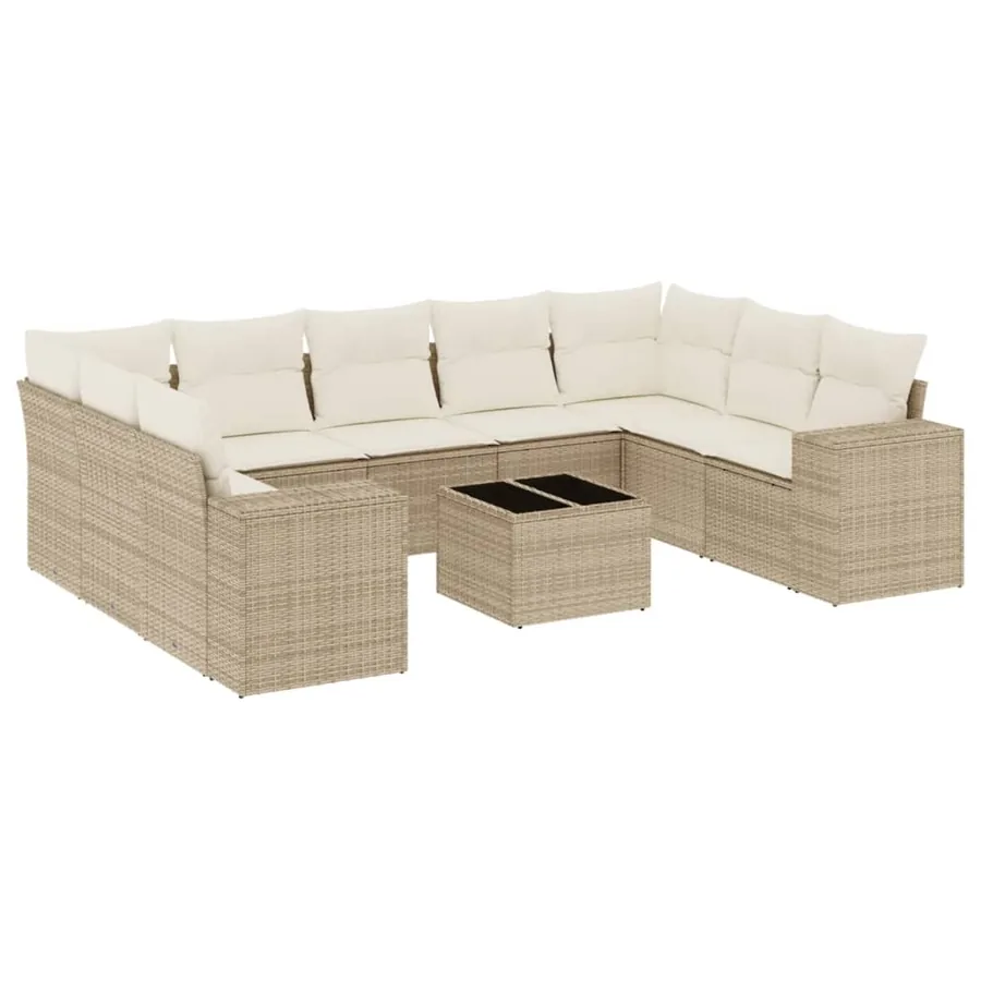 Salon de jardin avec coussins 10 pcs beige résine tressée - 2