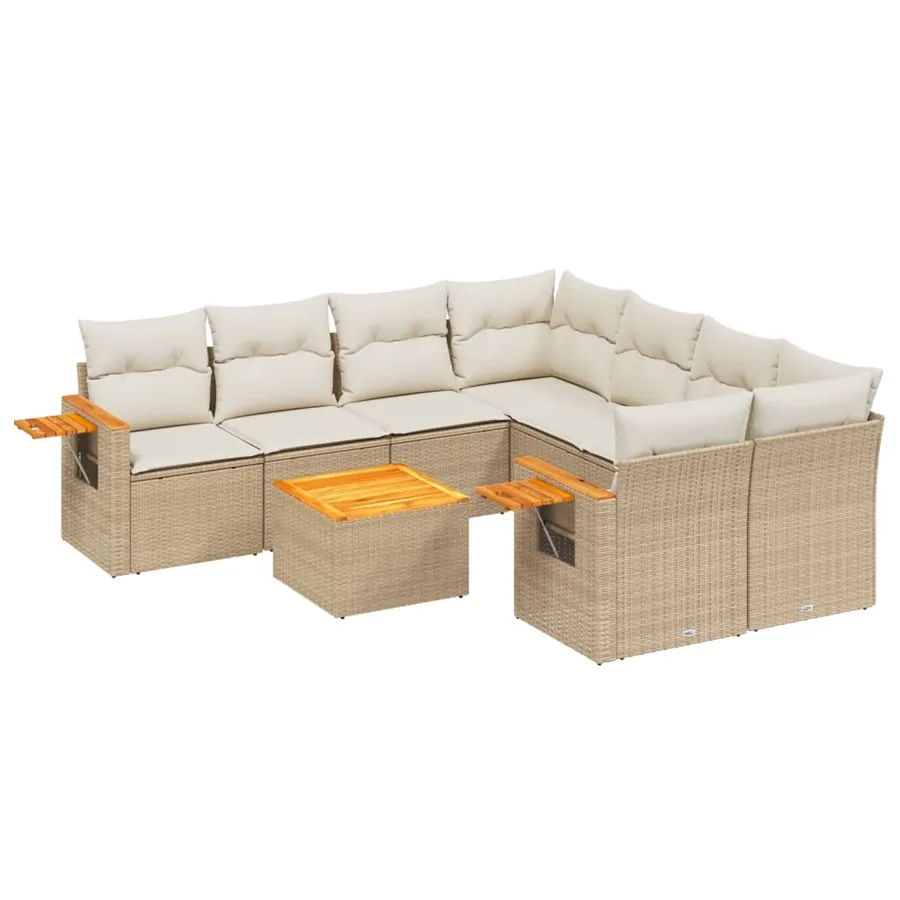 Salon de jardin avec coussins 9 pcs beige résine tressée - 2